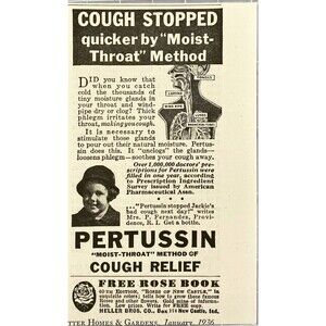 Pertussin "Moist-Throat" Method of Cough Relief for Jackie Vtg Print Ad 1936
